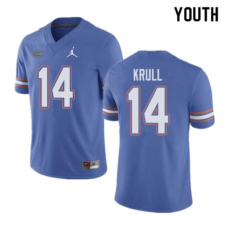 NCAA Florida Gators Lucas Krull Youth #14 Jordan Brand Blue Stitched Authentic College Football Jersey TVM8864LJ